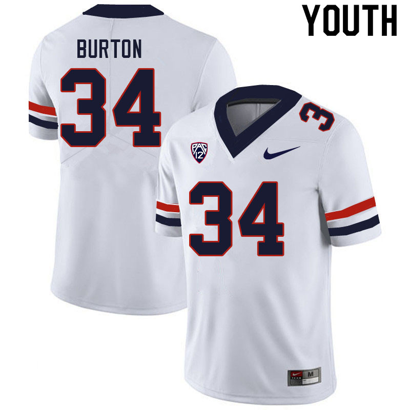 Youth #34 John Burton Arizona Wildcats College Football Jerseys Sale-White